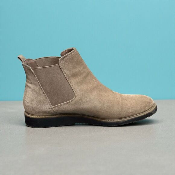 Franco Sarto Tan Suede Leather Ankle Booties Womens Size 9.5M Slip On Boots EUC - Picture 2 of 11